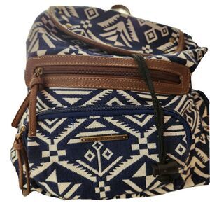 Joe Boxer Backpack Jute Fabric w/Vegan Strap Blue/White Brown